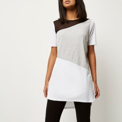 Grey asymmetric panel oversized t-shirt